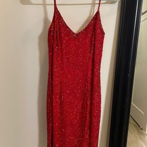 Red beaded cocktail dress
